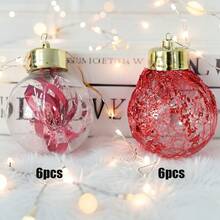 12 pièces Boules de Noël incassables transparentes, décoration de boules en plastique à suspendre avec décorations rembourrées exquises