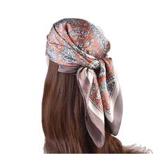 1PCS Women's Fashion Versatile Cashew Flower Pattern Simulation Silk Printing Thin 70cm * 70cm Square Scarf Silk Scarf, Multi-Purpose As Headscarf, Belt, Bag Accessories, Hair Scarf, Fashion Accessories Headscarf, Headband, Headband Is Very Suitable For Dressing Up Your Style - 深灰 - 查看 2
