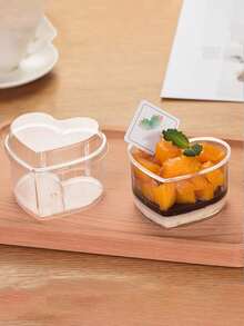 Heart-Shaped Mini Dessert Cups With Lids - 5-Ounce Reusable Plastic Bowls, Clear Flip-Top Lids For Yogurt, Jelly, Ice Cream, Fruit Salad - Perfect For Parties, Birthdays, Weddings, Holidays, Holiday Dessert Bowls, Festive Presentation, Decorative Lids - Multicolor - View 7