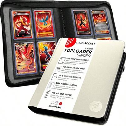 4 - Pocket Small Binder Toploaders - Holds 112 Top Loaders, Ringless, Waterproof PU Leather, Sports Trading Cards White