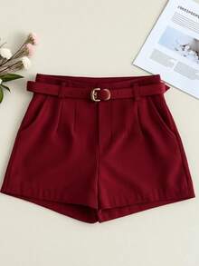 TAILORED SHORTS WITH LINED BELT FASHION BLOGGER - Burdeos - Ver 1