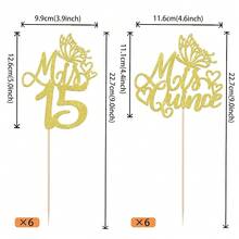 12 PCS Mis 15 Centerpiece Sticks Glitter Happy 15th Birthday Centerpieces Mis Quince 15 Fabulous Floral Decorations For Cheers To 15 Years Birthday Anniversary Party Table Centerpieces Supplies Gold{"Color_name":"Gold"} - 金色 - 查看 3