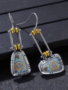 Pendientes de diseño geométrico con imitación de turquesa en color dorado, de aleación con incrustación de resina, joyería unisex para cumpleaños y aniversarios, inspirados en el estilo vintage
