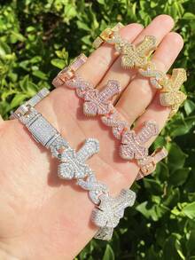 DUBSS 1 pieza Pulsera de cruz infinita con efecto de hielo para hombres, joyería de hip hop chapada con circonita cúbica 5A - Plateado - Ver 5