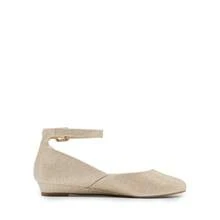 Women Ankle Strap Flats Low Wedge Heel Dressy Ballet Flats Elegant Versatile Comfortable Casual Glitter Flats Shoes - Vàng - Xem 5