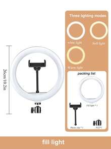 3 色可调光环形灯，适用于直播/摄影 | 360° 灵活角度和可伸缩三脚架（26-160 厘米）| 带手机夹的便携式补光灯，暖色/白色/柔和照明 - 彩色 - 查看 14