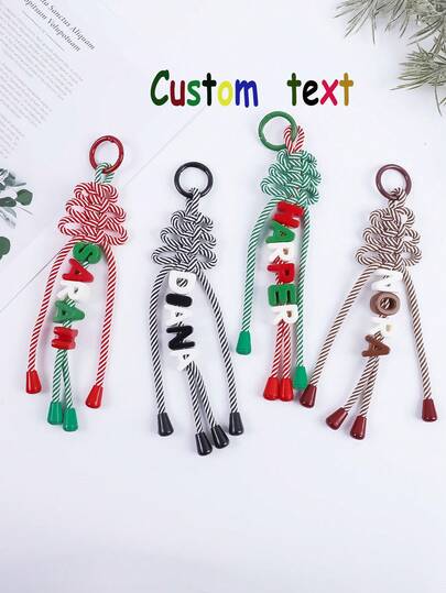 1 Peça Chaveiro Personalizado de Corda Trançada de Pinheiro com Contas Acrílicas, Nome Personalizado, Enfeite de Bolsa Personalizado, Presente de Natal Personalizado, Presente de Aniversário Personalizado