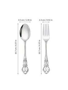 4/8/16pcs Vintage Palace Style Dessert Spoon & Fork Set, High Quality Stainless Steel Oatmeal Spoon, Coffee Spoon, Yogurt Spoon, Salad Fork, Elegant Silverware Suitable For Home, Kitchen, Restaurant, Cafe, Party, Dishwasher , Mirror Polished