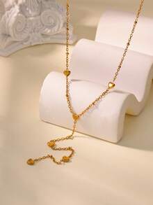 Colar longo em forma de coração em aço inoxidável para mulheres, colares de corrente antidesbotamento banhados a ouro 18K, joias para casamento e férias, acessórios para baile de formatura, presentes de Natal para mãe/melhor amiga