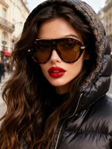 1pc Large Frame Elliptical Metal Legs Women's Fashion Glasses Tortoise Color Women's Glasses Four Seasons Vacation Beach Accessories Daily Leisure Versatile Glasses Clothing Wear Matching Accessories Glasses