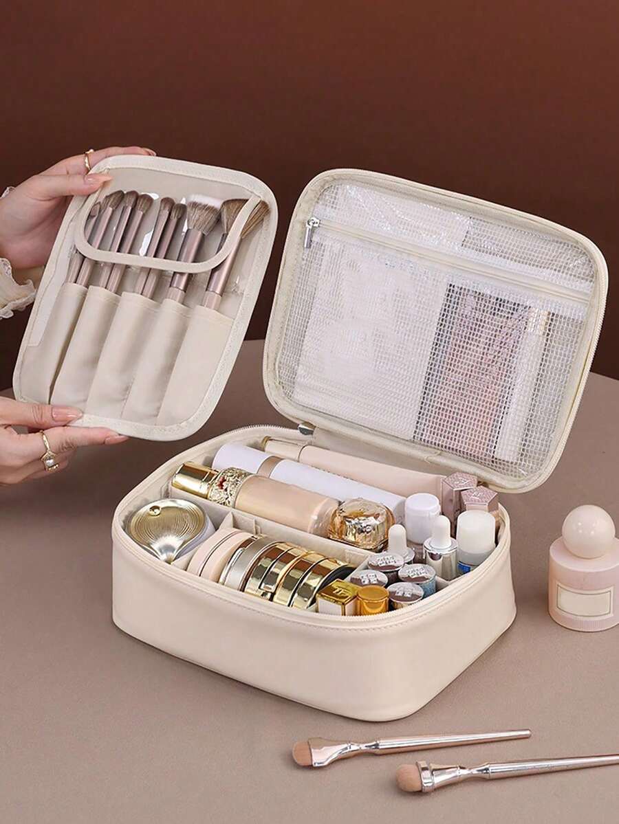 Túi đựng mỹ phẩm đa năng dung tích lớn bằng da PU, có vách ngăn tháo rời, túi đựng đồ trang điểm cho nữ, túi đựng đồ vệ sinh cá nhân khi đi du lịch, túi quà tặng thiết yếu, túi đựng phụ kiện làm móng có khóa kéo, có thể đựng mỹ phẩm chăm sóc da, cọ trang điểm, bảng phấn mắt, phấn phủ, kem dưỡng da, son môi, trang sức, quà tặng cho phù dâu, quà tặng Ngày của Mẹ, quà tặng cho bạn bè, túi đựng đồ cho giáo viên, túi trang điểm. - Nhiều màu - Xem 1