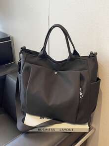 1 pieza Bolso de mano casual con cremallera en negro, bolso minimalista ligero y duradero con múltiples bolsillos y correa de hombro ajustable, mochila de gran capacidad