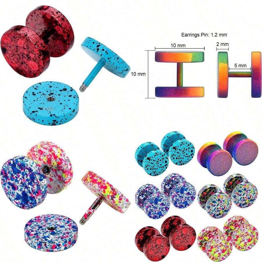 Fake Plugs Faux Gauges Plugs Earring For Men Stainless Steel Studs Circle Flat Back Cheater Illusion Tunnel Dumbbell Earrings Ear Plugs Women 16G612 Pieces 10mm