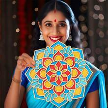 Adornos florales para posavasos de Diwali hechos a mano, decoraciones festivas con forma de mandala pintadas a mano para celebraciones navideñas - amarillo claro - Ver 3