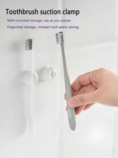 2pcs Toothbrush Holder With Suction Cup, Toothbrush Clip, Wall Mount Toothbrush Storage Clip - No Installation Required, Can Be Used On Wall Or Countertop