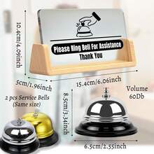 Desk Call Bell /2pcs Service Bells (Gold And Silver)/With Please Ring Bell For Assistance Sign/Suitable For Front Desk Retion In Shops, Offices, Warehouses, And Small Hospitals.