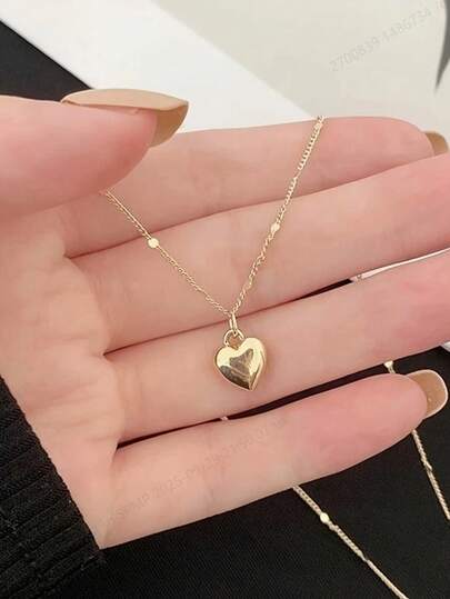 Collar con colgante de corazón de estilo bohemio, cadena de clavícula de acero inoxidable hipoalergénico, dorado/plateado, cadena larga ajustable con pequeño colgante de corazón, joyería clásica y versátil para mujer/regalo/fiesta