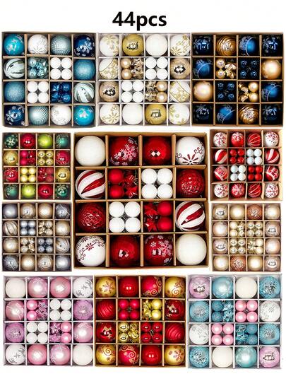 44pcs Christmas Ornament Balls, Christmas Party Decorations, Electroplated Balls, Painted Balls, Plastic Balls, Christmas Balls, Christmas Tree Hanging Balls, Suitable For Christmas Tree Scenes, Home Decor, Room Decor, Bedroom Decor, New Year Decor, Christmas Decorations, Outdoor Decor, Holiday Party Decorations, Christmas Party Supplies, Christmas Themed Festive Hanging Decor, Event Party Gifts, Christmas Ball Gift Set, Happy New Year, Gifts For Friends And Family Winter Christmas Decorations Home Christmas Gifts Christmas Decor