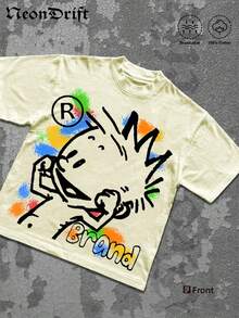 NeonDrift Halloween Christmas Thanksgiving Gifts Street Life Men's Y2k Style Double-Sided Printing (220 Pure Cotton T-Shirt) 'I Was Created To Create' Slogan.Men's Summer Round Neck Short Sleeve Casual T-Shirt, Summer Street Sports Life Men's - Màu be - Xem 2