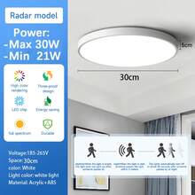 CANMEIJIA 20W/30W LED吸顶灯带运动传感器，防水雷达感应吸顶灯，适用于家庭照明，适用于阳台、室外走廊、浴室、卧室、楼梯、厨房、入口、门厅、庭院 - 白色外框 - 查看 13