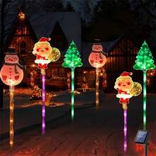 1 Set 6 Stück Solar Weihnachtsgarten Beleuchtung, Solar Weihnachtsmann, Schneemann und Weihnachtsbaum, 8 Beleuchtungsmodi, geeignet für Weihnachtswege, Garten, Rasen, Winterfeiertage, Weihnachtsdekoration