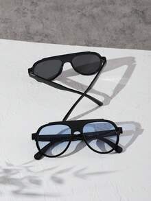 2 PIEZAS Gafas de aviador vintage de acrílico para hombres con setas de moda en color negro, con bisagras de metal y lentes tintadas. Adecuadas para vacaciones, salidas y accesorios de viaje