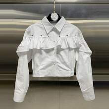 Herbst Neue Damen Freizeitstil Oberteil Elegant Bequem Slim Fit Rüschenshirt - Weiss - Übersicht 4