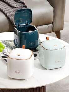 2 Pieces Set Of Luxury-Style Desktop Trash Cans, Compact Trash Bins With Lids, Push-Button Mini Trash Cans, Kitchen/Bathroom/Bedroom/Office Desktop Accessories, Home Decor, Room Decor, Household Storage & Cleaning Supplies
