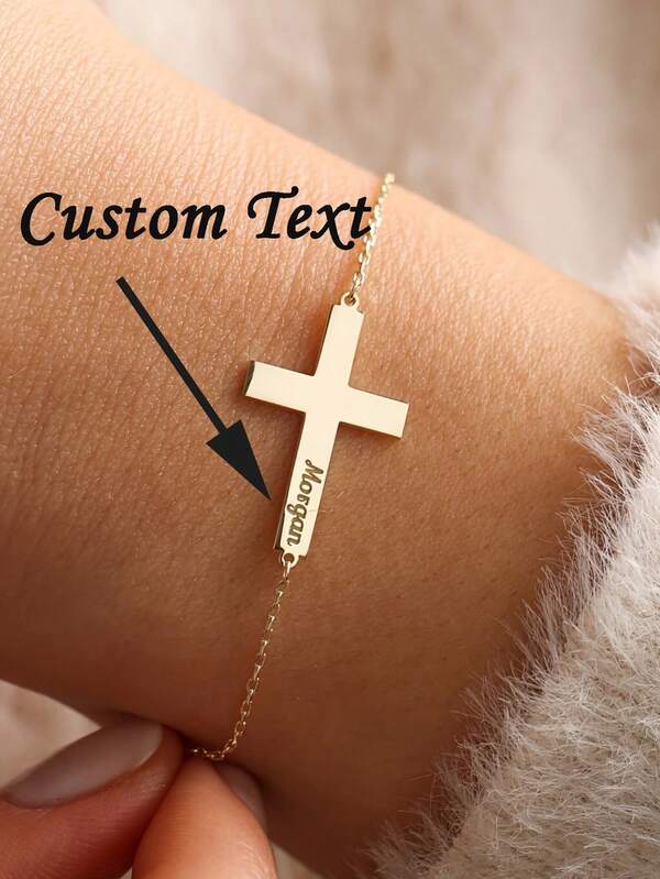 1 Stück Armband mit goldenem Kreuz nach Maß, Herren Kreuz Armband, graviertes Namen Kreuz Armband für ihn, modisches Herren Armband, Edelstahl Kreuz Armband, christliches Geschenk, religiöse Geschenke