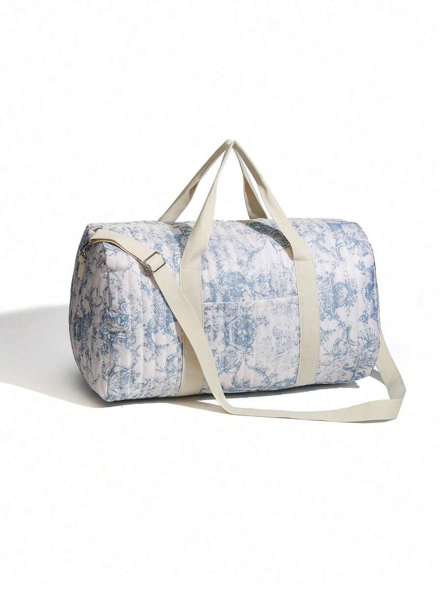 Printed Plush Boston Tote Bag - Large Multi-Purpose Diaper And Baby Accessory Carrier With Shoulder Strap For Infants, Teens, And Adults, 48 X 24 X 24 Cm - Màu xanh lam - Xem 1