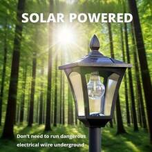 HOODINK 2/1 PACK 2 In 1 Outdoor Flower Pots, Solar Lamp Post Lights, IP44 Waterproof Solar Post Lamp Ligts, Garden Lights For Backyard, Pathway, Patio, Lawn, Driveway Decor, Warm White, Metal - 黑色 - 查看 2