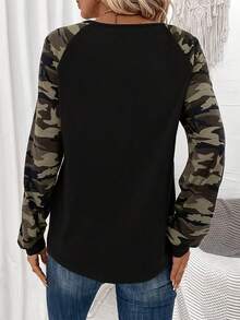 Plus Size Women Camouflage Print Batwing Sleeve Round Neck T-Shirt, Casual And Fashionable