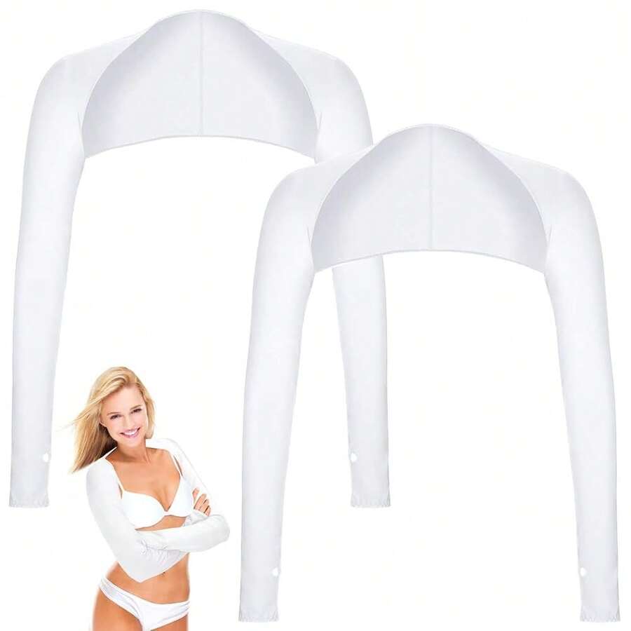 Aster Cooling Shawl Arm Sleeve With Finger Hole Sun Protection Cooler Shrug Arms Wrap 2-Piece{"Color_name":"White"} - 多色1 - 查看 1