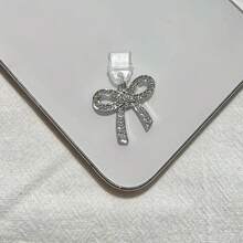 1pc Rhinestone Bow Dust Plug, Elegant Y2K Fashion, Alloy Metal Accessory, Transparent Silicone Smartphone Earphone Tablet Kindle Dust Plug Pendant, Creative Stylish Hanging Decor, Compatible With Apple Lightning/Type-C/Android Micro USB, Fits All Mobile Phone Models - Silver - View 7