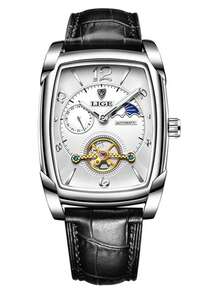 LIGE新款时尚男士机械表生活防水夜光表日月表盘设计高端简约手表男
