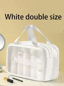 1 pièce Sac de toilette noir en PU à séparation sèche et humide, transparent et imperméable, à double couche, grande capacité, multifonction, sac de rangement pour le maquillage, sac de sport et de natation portable pour hommes et femmes