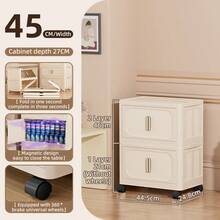 1 pieza Gabinete de almacenamiento con puertas dobles magnéticas y ruedas, adecuado para ropa, ropa de cama, bocadillos, juguetes, etc., gabinete de almacenamiento de plástico a prueba de agua de gran capacidad, muy adecuado para el baño, el hogar, la oficina o el dormitorio, solución de almacenamiento multifuncional, puerta transparente, cierre magnético