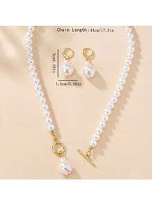 1 Set Faux Pearl Necklace, Choker, Asymmetrical Pearl Earrings, Elegant & Versatile Jewelry Set