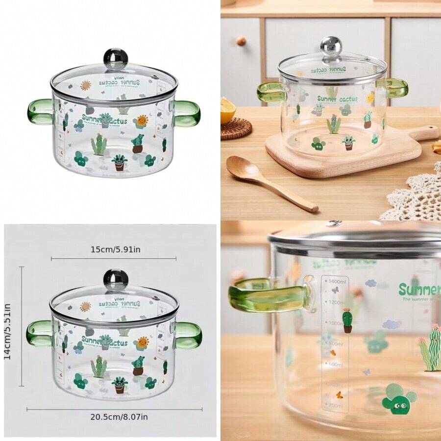 Clear Glass Simmer Pot For Stove 1.6L Cooking Saucepan With Cover HeatResistant Cookware Set Stovetop Pot And Pan With Lid Soup Milk Baby Food Fruit And Spices/ 56 FL OZ