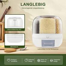 Weißer Reisspender mit Fächern, Vorratsbehälter für Getreide und Hülsenfrüchte, 6 kg Kapazität, aus PP/PET, feuchtigkeits- und insektenfest,27 x 27 x 27 cm - Weiss - Übersicht 3