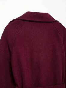 1 件纯色梭织面料口袋双扣女式大衣，适合秋冬季办公室穿着 - 酒紅色 - 查看 4