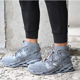 Herrmode-arbetsskor, stöt- och punkteringssäkra, andningsbara, bekväma för långvarigt slitage, mjuka och halkfria sulor, lätta och bekväma, höga skor, lämpliga för utomhusbyggarbetsplatser