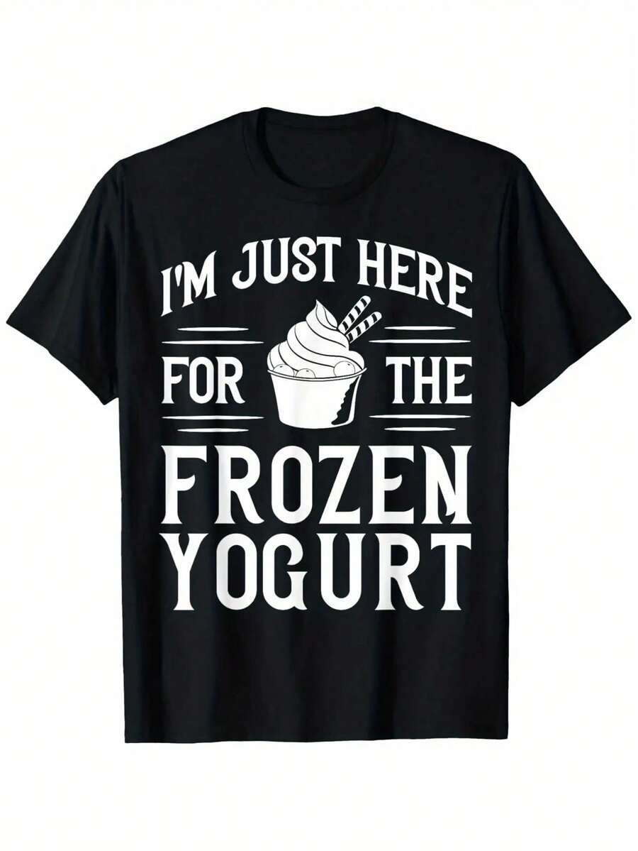 Funny "I'm Just Here For The Frozen Yogurt" Ice Cream T-Shirt - Black With White Text - Heavyweight 180gsm Cotton Tee For Frozen Yogurt Lovers - Sizes S-XXXL - Casual Summer Outfit & Dessert Shop Apparel, Ice Cream Party Decorations, Playful Graphic Tee, Comfortable Fit Shirt, Humorous Apparel, Fashion, Breathable Fabric, Printed Top, Foodies Clothing - Noir - Voir 1