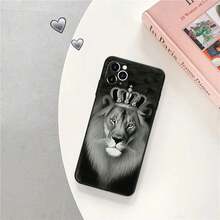 Funda Mate para Teléfono Compatible con  16 Plus 15 14 13 12 11 Pro Max Mini 7 8 XR 16Pro XSMax Corona de Tigre Rey León Tigre Funda Negra Suave, Funda Compatible con  17,  17 Pro,  17 Pro Max - UUAZA01 - Ver 5