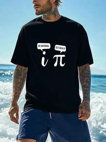 Men's Funny Math Pi Symbol & Math Joke Print-Shirt -% Polyester Casual Round Neck Short Sleeve Summer Tee With Greek Letter Tau (τ) & Pi (π) Design Math Nerds, Casual Attire & Themed Events - Washable Geek Apparel - 2025 New Fashion Geometric Pattern Regular Fit Breathable Comfortable Sports And Casual Outings - Niu Wang Selection - 黑色 - 查看 1