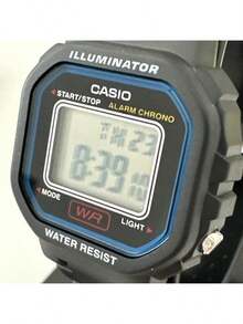 Casio 系列女士电子手表，黑色表壳黑色表带，LED夜光腕表，时尚配饰，品牌礼品，适合学生、日常休闲、运动健身、通勤等多种场合，多功能电子手表，秒表，闹钟，日历，电池续航时间长，树脂表带，轻巧便携，时尚女士电子手表，小巧黑色手表，LA-20WH-1C - 黑色 - 查看 3