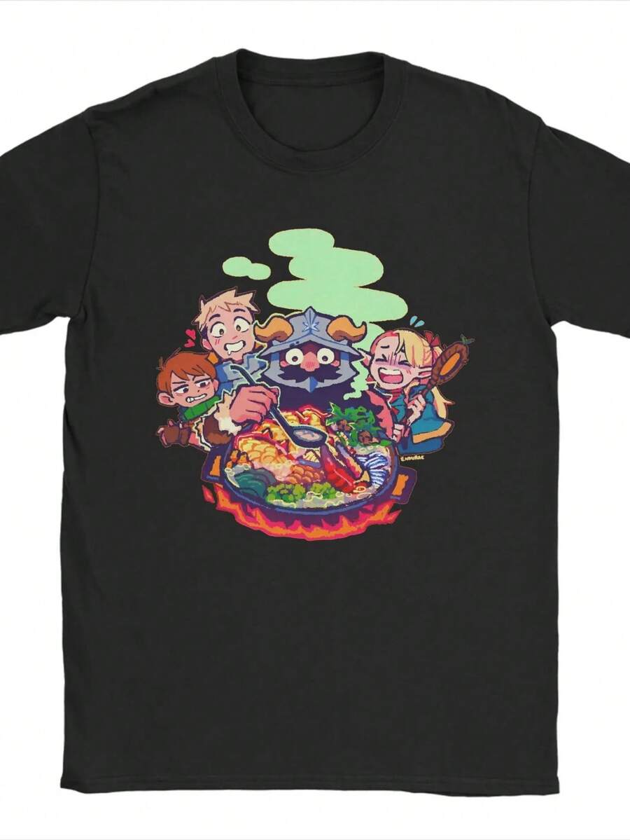 Dungeon Meshi Anime Marcille Laios Delicious In Dungeon Men T Shirts Fashion Tees Short Sleeve O Neck T-Shirt Pure Cotton Tops - 黑色4 - 查看 1