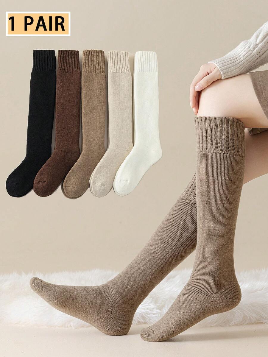 1双女士羊毛小腿袜，秋冬厚款保暖袜，2025年新款毛绒小腿袜 - 彩色 - 查看 1