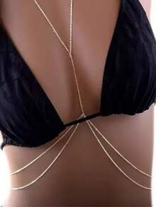 1pc Fashionable Minimalist Double-Layer Tassel Body Chain, Suitable For Women's Daily, Vacation, Beach Wear