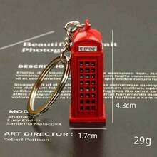 1pc Creative Zinc Alloy British Telephone Booth Keychain, Vintage Street Fashion Backpack Pendant, Suitable As Travel Souvenir Gift For Friends On Holidays And Birthdays - 紅色 - 查看 2